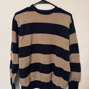 Brandy Melville Navy and Tan Striped Crewneck Sweater
